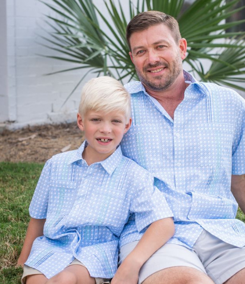 BQ Blue Cane Lattice Men's Guayabera Shirt