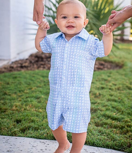 BQ Blue Cane Lattice Guayabera Romper