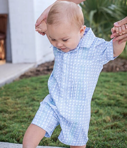 BQ Blue Cane Lattice Guayabera Romper