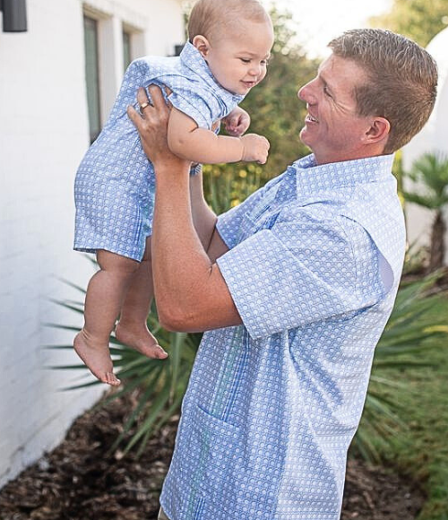 BQ Blue Cane Lattice Guayabera Romper