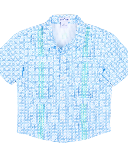 BQ Blue Cane Lattice Baby Guayabera Shirt