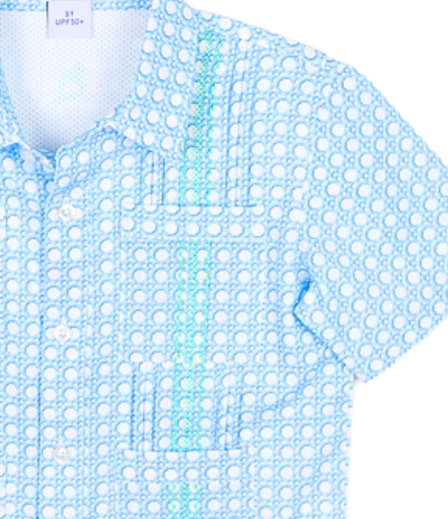 BQ Blue Cane Lattice Baby Guayabera Shirt