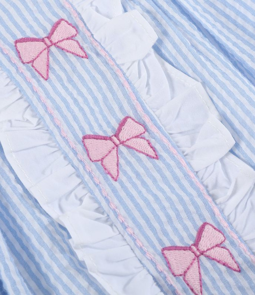 Blue & Pink Seersucker Bow Dress