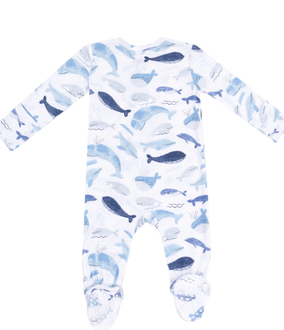 2 Way Zipper Footie - Blue Whales