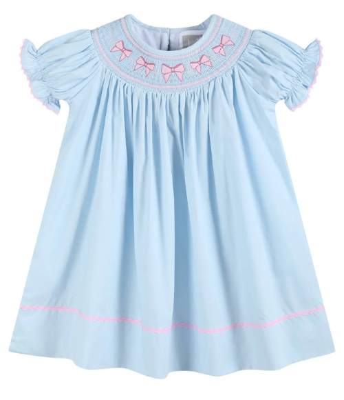 Blue & Pink Smocked Bishop Dress
