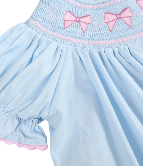 Blue & Pink Smocked Bishop Dress