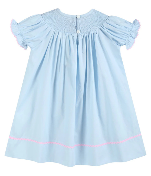 Blue & Pink Smocked Bishop Dress