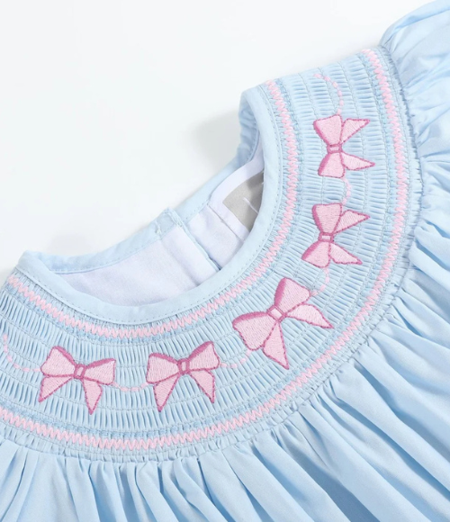 Blue & Pink Smocked Bishop Dress