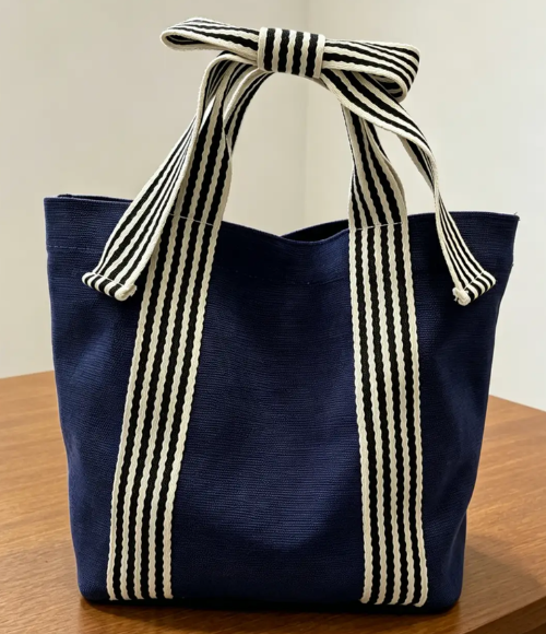 Canvas Striped Bow Handled Tote