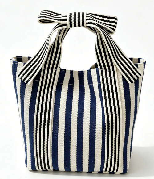 Canvas Striped Bow Handled Tote