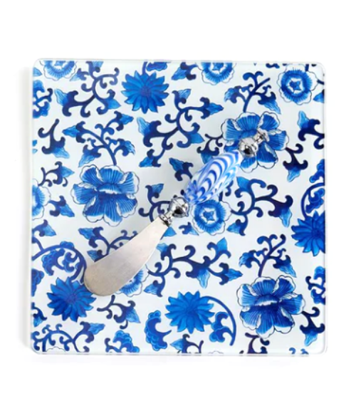 Chinoiserie Glass Serving Board with Spreader Chinoiserie Glass Serving Board with Spreader