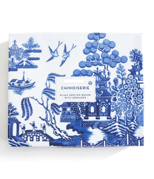 Chinoiserie Glass Serving Board with Spreader