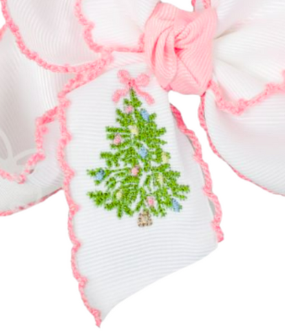 Christmas Tree Embroidered Grosgrain Bow