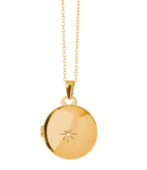 Classic Round Locket Necklace Starburst Gold Classic Round Locket Necklace Starburst Gold