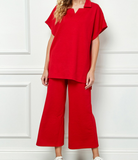 Red Collared Textured Lounge Set