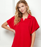Red Collared Textured Lounge Set