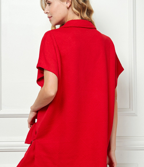 Red Collared Textured Lounge Set