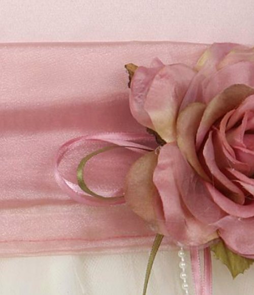 Dusty Rose Top Satin Flower Petal Dress w/Organza Sash, Size 10