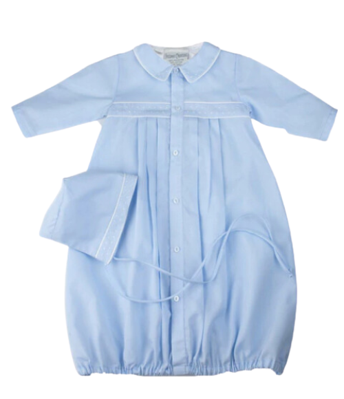 Feltman Preemie Embroidered Blue Pleated Gown Feltman Preemie Embroidered Blue Pleated Gown