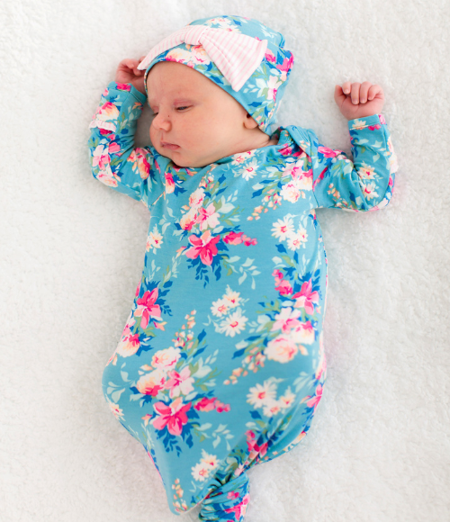 Fancy Floral Sleep Gown & Hat Set