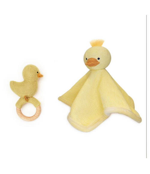 Knitted Duckie Snuggle & Rattle