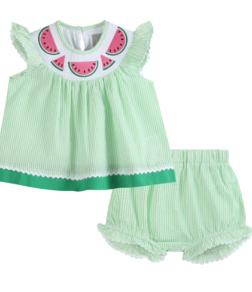 Watermelon Smocked Seersucker Dress & Bloomers