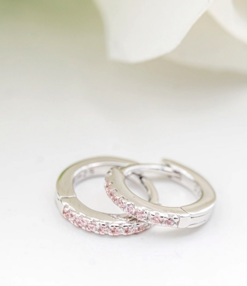 Sterling Silver Pink Huggie Earrings for Baby & Girls