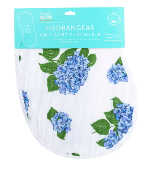 Hydrangeas Organic Burp Cloth, Bib & Blanket Hydrangeas Organic Burp Cloth, Bib & Blanket