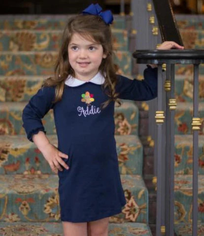 Bambinos Paris Play Dress LS - Navy, Size 5 & 6