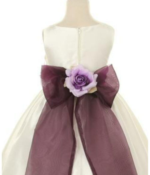 Ivory Classic Poly Silk Girls Dress with Organza Sash, Size 12
