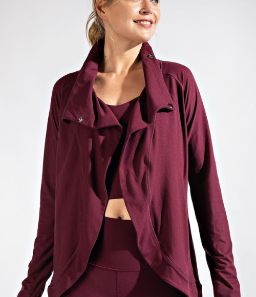 Asymmetric Jacket with Cowl Neck - Multiple Colors