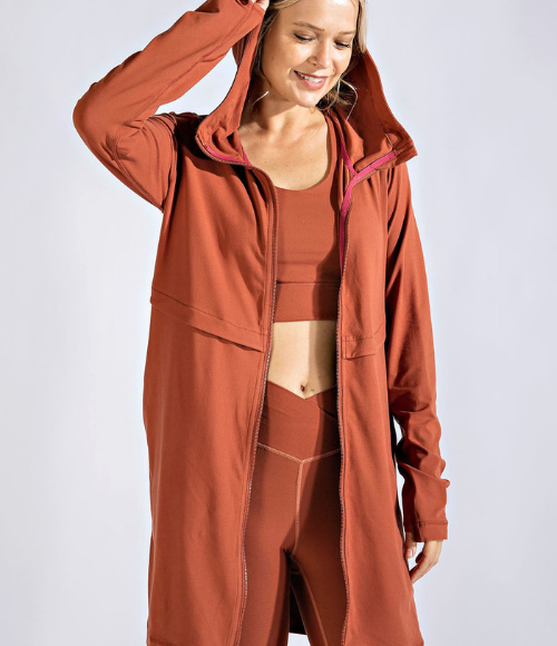 Long Hooded Active Jacket - Multiple Colors