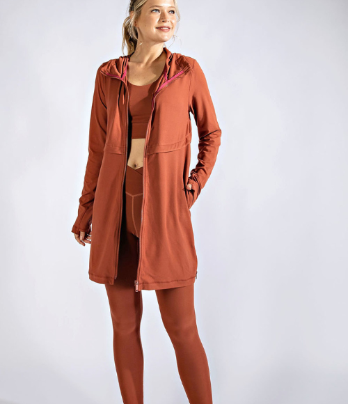 Long Hooded Active Jacket - Multiple Colors