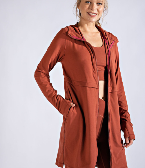 Long Hooded Active Jacket - Multiple Colors