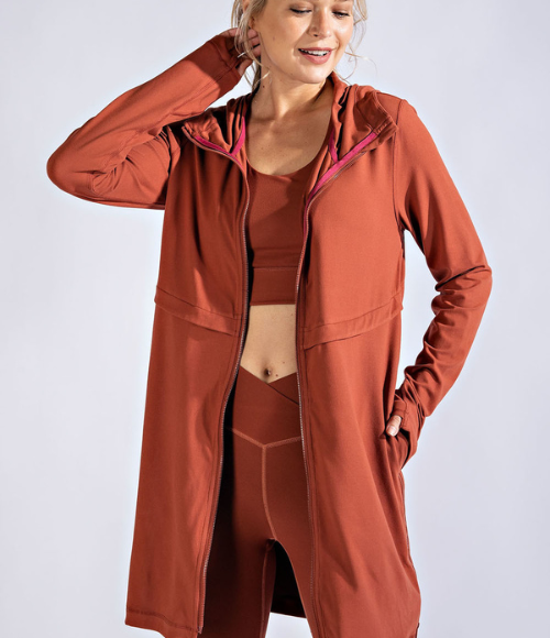 Long Hooded Active Jacket - Multiple Colors
