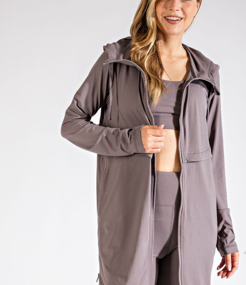 Long Hooded Active Jacket - Multiple Colors