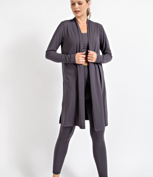 Plus Long Sleeve Cardigan with Side Slits - Multiple Colors