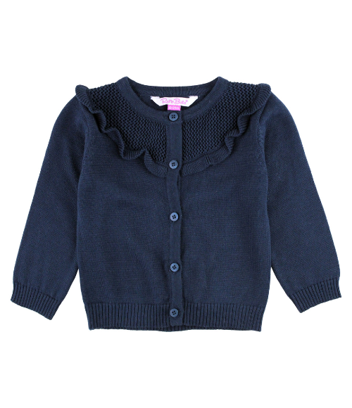 Navy Knit Ruffle Trim Cardigan