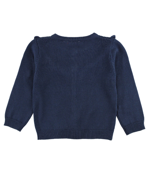 Navy Knit Ruffle Trim Cardigan