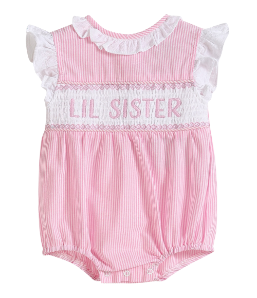 Lil Sister Pink Striped Smocked Bubble