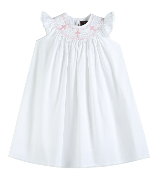 White & Pink Cross Bishop Dress