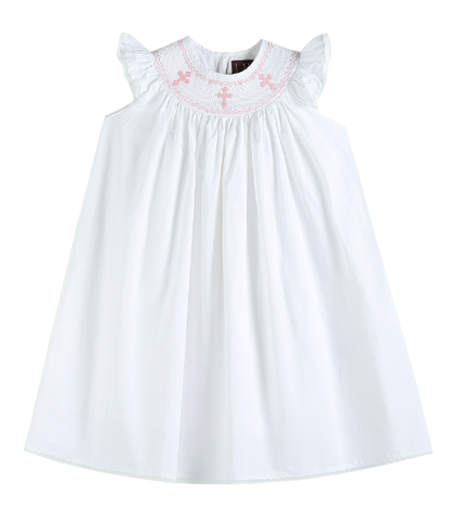 White & Pink Cross Bishop Dress
