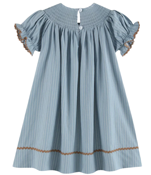 Light Blue Puppy Smocked Bishop Dress