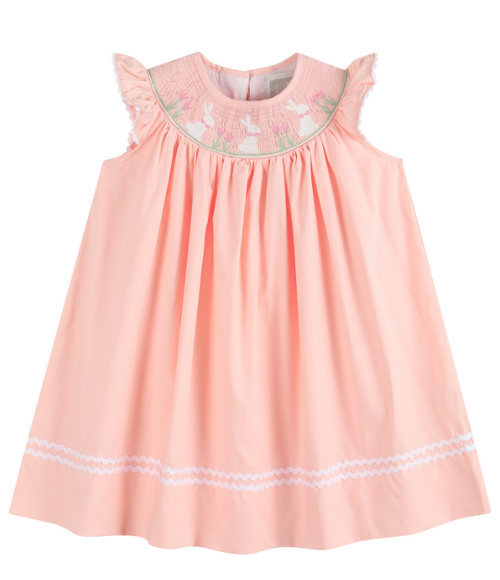 Light Peach Easter Smocked Bishop Dress