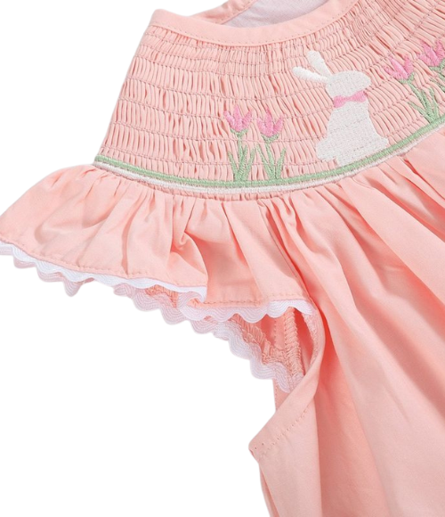 Light Peach Easter Smocked Bishop Dress
