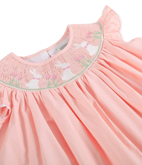 Light Peach Easter Smocked Bishop Dress