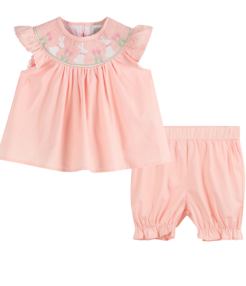 Light Peach Easter Smocked Top & Bloomer Set