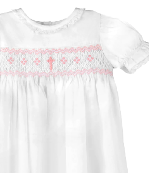 Pink Bullion Cross Christening Gown & Bonnet