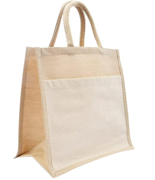 Medium Woven Jute Tote Bag With Pocket