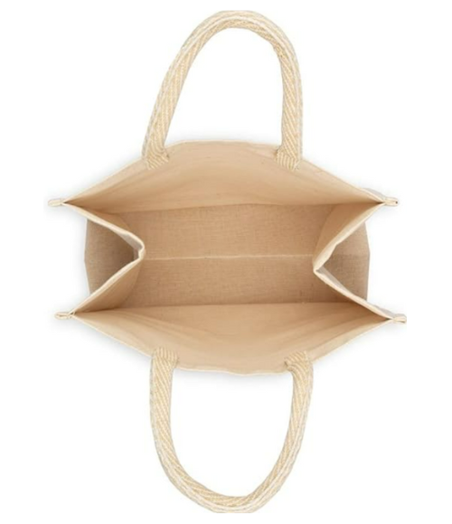 Medium Woven Jute Tote Bag With Pocket